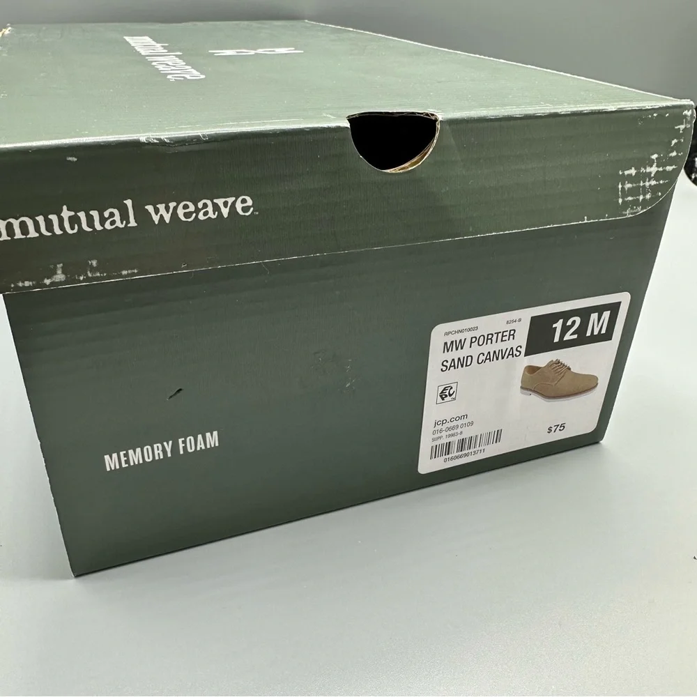 Mutual Weave Memory Foam Dress Sand Canvas Shoes Men’s Size 12 M